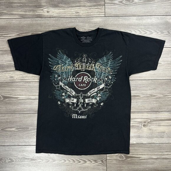 Vintage Y2K Hard Rock Cafe Miami Affliction Style Cyber Grunge T Shirt - Picture 1 of 4